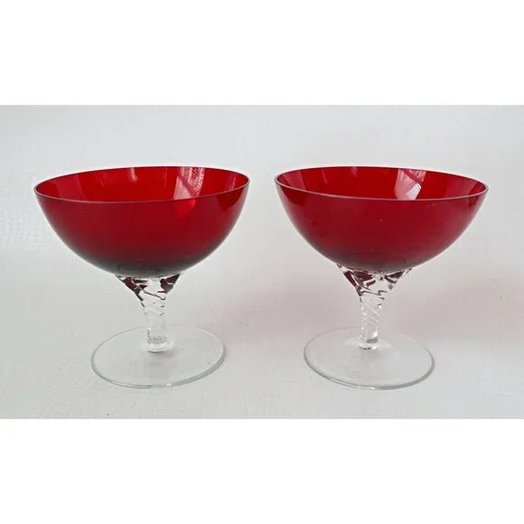 4 Vintage Blefeld Royal Ruby Stem Wine Glasses Barware - Picture 2 of 6